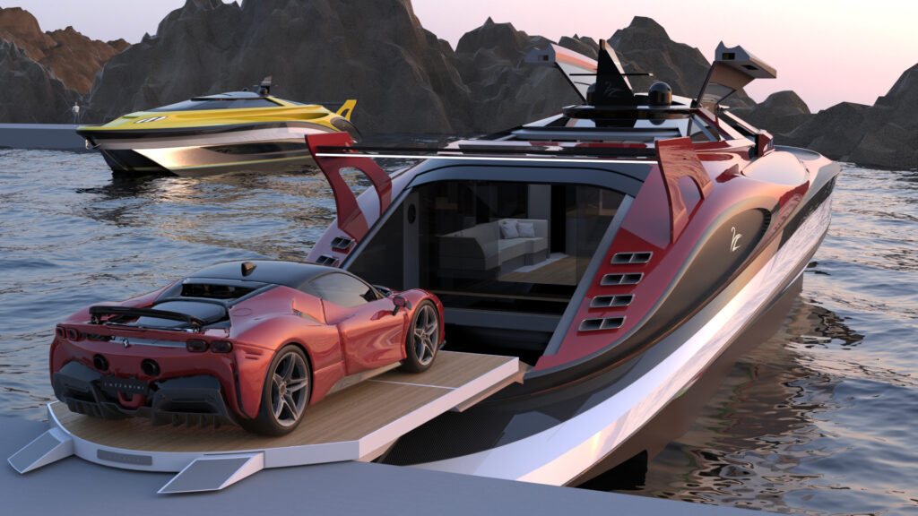 Ferrari Inspired Design Superyacht, yachting, luxury, futuristic, future of boating, technology, boating, Ferrari, sports card