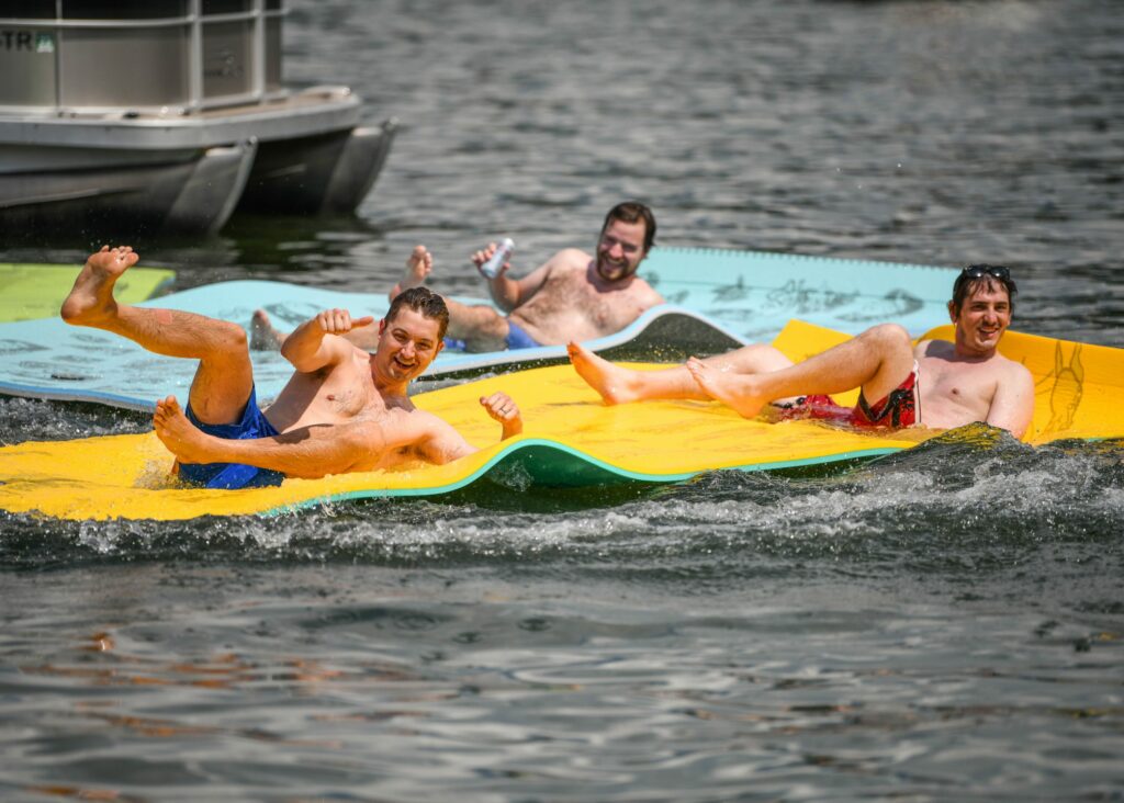 off the hook yachts, aqua lily pad, inflatable pad, water toys, boater gifts, gifts for boaters, boat lovers, water gifts, family gifts, friends gifts, summertime, easy to use
